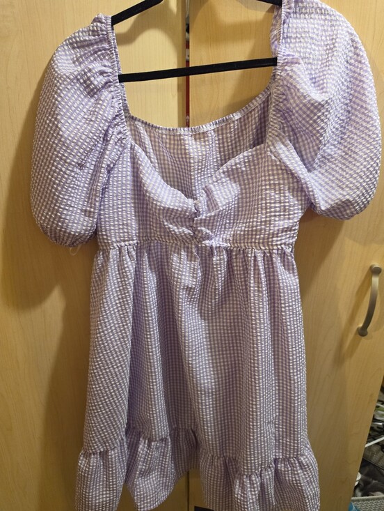 SHEIN Dresses & Skirts - Shein Lilac Gingham Puff-Sleeve Dress